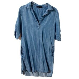 Saks Fifth Avenue Roll-Tab Slerve Tencel Denim Jean Shirt Tail Dress Mini Length